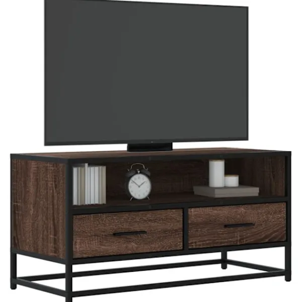 vidaXL Tv-Bänkar>Tv-bänk brun ek 80x34,5x40 cm konstruerat trä och metall