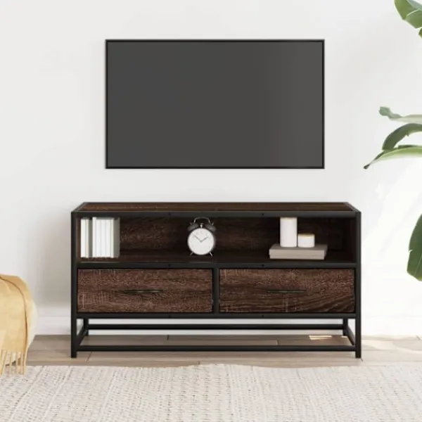 vidaXL Tv-Bänkar>Tv-bänk brun ek 80x34,5x40 cm konstruerat trä och metall