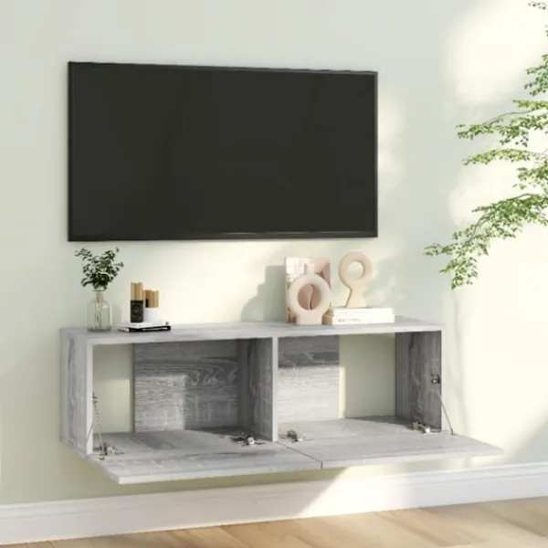vidaXL Tv-Bänkar>Tv-bänk för vägg grå sonoma 100x30x30 cm konstruerat trä