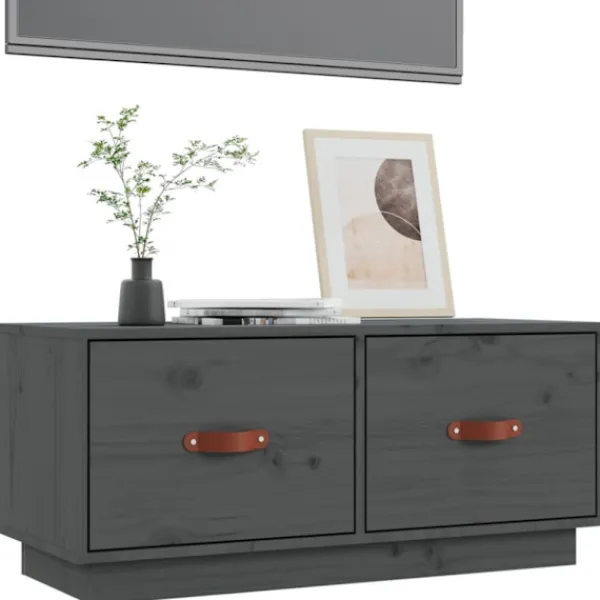 vidaXL Tv-Bänkar>Tv-bänk grå 80x34x35 cm massiv furu