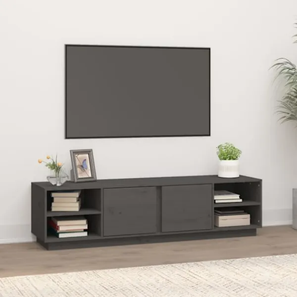 vidaXL Tv-Bänkar>Tv-bänk grå 156x40x40 cm massiv furu