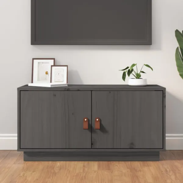 vidaXL Tv-Bänkar>Tv-bänk grå 80x34x40 cm massiv furu