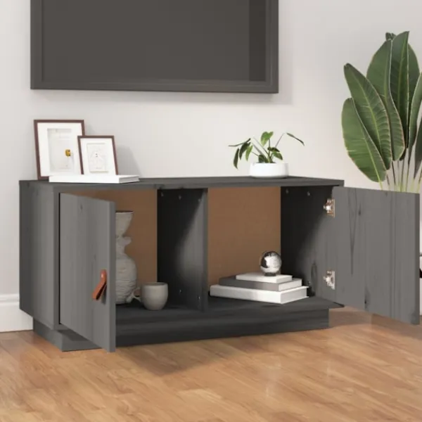 vidaXL Tv-Bänkar>Tv-bänk grå 80x34x40 cm massiv furu