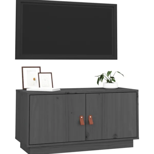 vidaXL Tv-Bänkar>Tv-bänk grå 80x34x40 cm massiv furu
