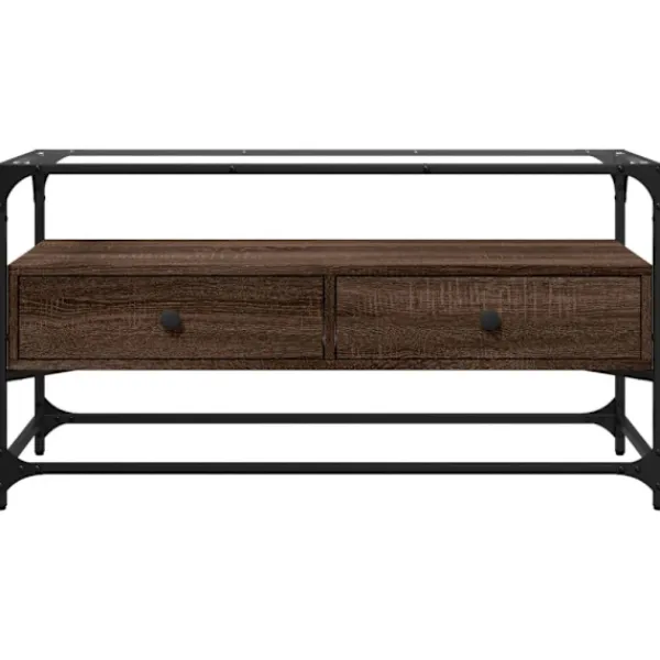 vidaXL Tv-Bänkar>Tv-bänk med glasskiva brun ek 98x35x51 cm konstruerat trä