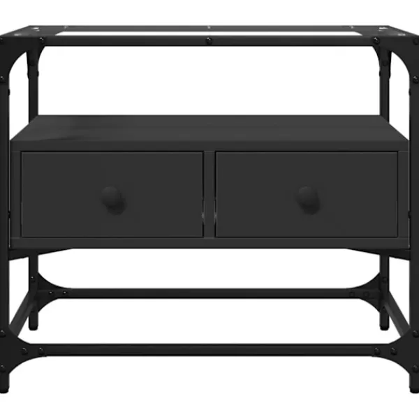 vidaXL Tv-Bänkar>Tv-bänk med glasskiva svart 60x35x51 cm konstruerat trä