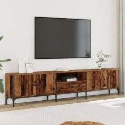 vidaXL Tv-Bänkar>Tv-bänk med låda åldrat trä 200x25x44 cm konstruerat trä