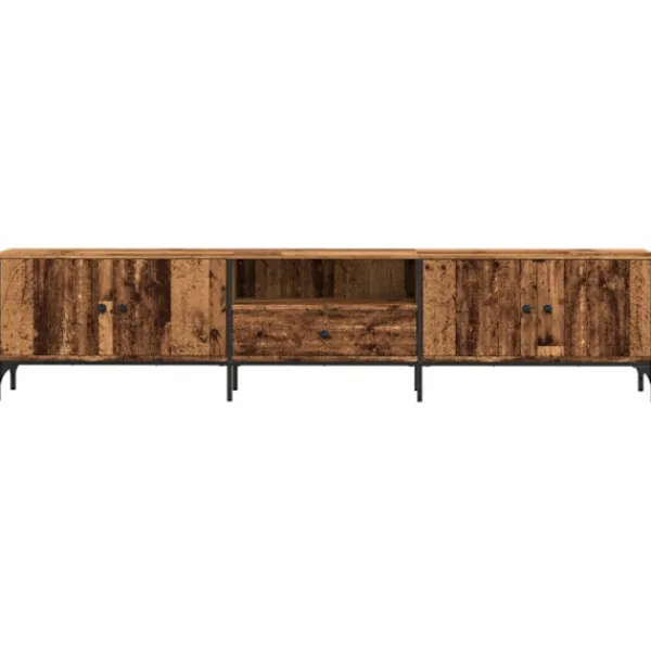 vidaXL Tv-Bänkar>Tv-bänk med låda åldrat trä 200x25x44 cm konstruerat trä