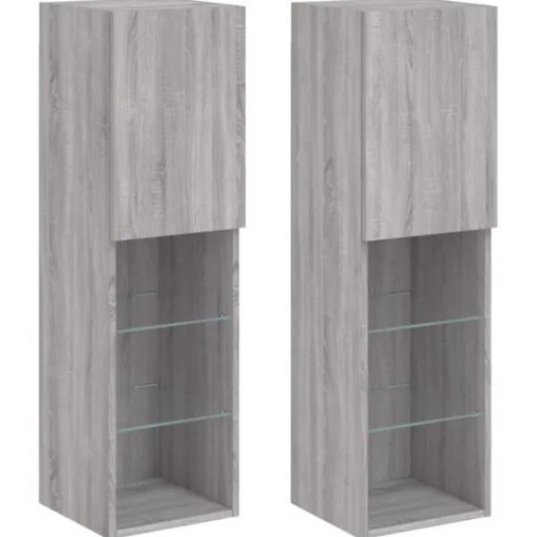 vidaXL Tv-Bänkar>TV-bänk med LED-belysning 2 st grå sonoma 30,5x30x102 cm