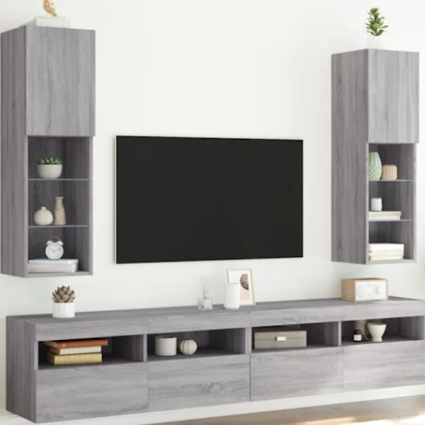 vidaXL Tv-Bänkar>TV-bänk med LED-belysning 2 st grå sonoma 30,5x30x102 cm