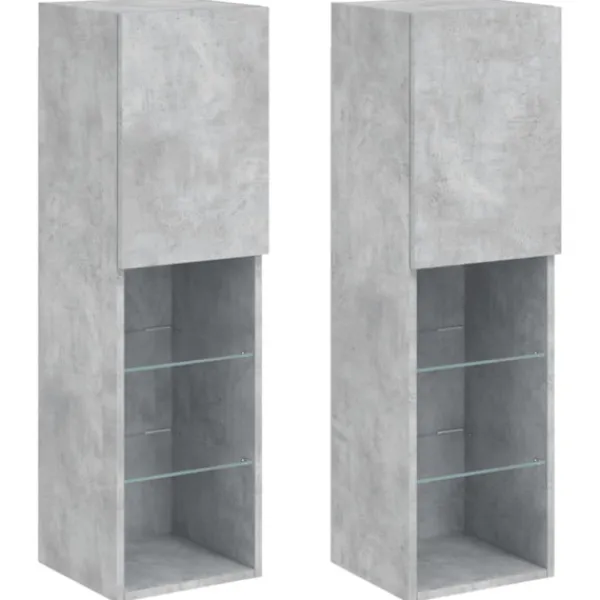 vidaXL Tv-Bänkar>TV-bänk med LED-belysning 2 st betonggrå 30,5x30x102 cm