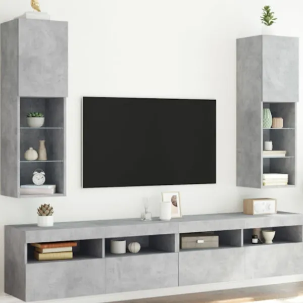 vidaXL Tv-Bänkar>TV-bänk med LED-belysning 2 st betonggrå 30,5x30x102 cm