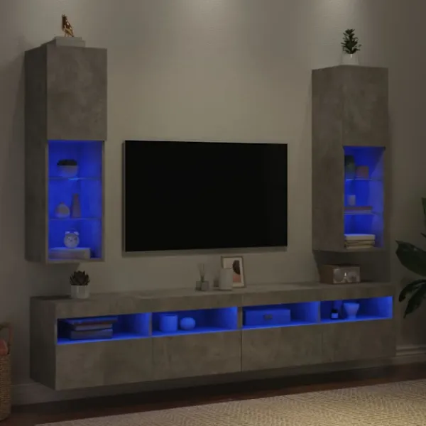 vidaXL Tv-Bänkar>TV-bänk med LED-belysning 2 st betonggrå 30,5x30x102 cm