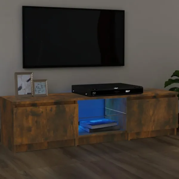 vidaXL Tv-Bänkar>TV-bänk med LED-belysning rökfärgad ek 140x40x36 cm