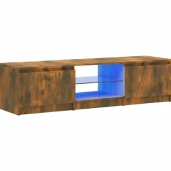 vidaXL Tv-Bänkar>TV-bänk med LED-belysning rökfärgad ek 140x40x36 cm
