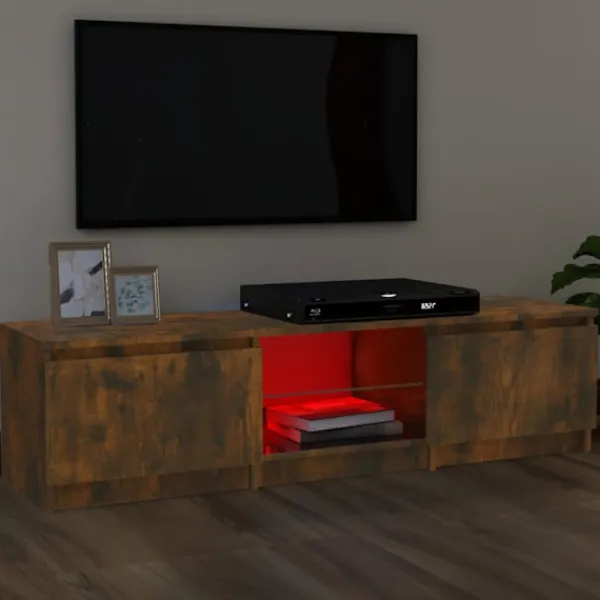 vidaXL Tv-Bänkar>TV-bänk med LED-belysning rökfärgad ek 140x40x36 cm