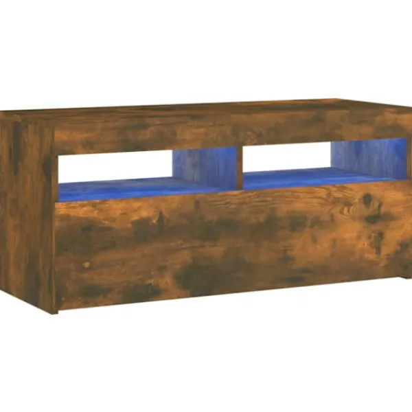 vidaXL Tv-Bänkar>Tv-bänk med LED-belysning rökfärgad ek 90x35x40 cm