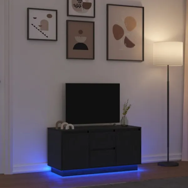 vidaXL Tv-Bänkar>TV-bänk med LED-lampor svart ek 100x41x50 cm