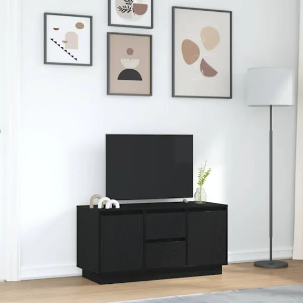 vidaXL Tv-Bänkar>TV-bänk med LED-lampor svart ek 100x41x50 cm