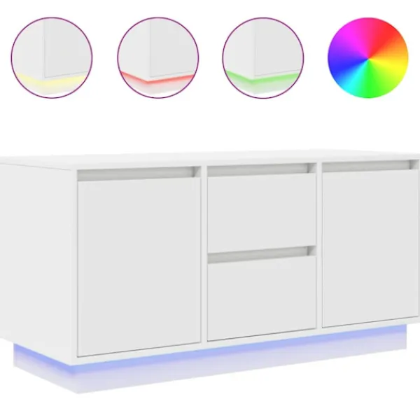 vidaXL Tv-Bänkar>TV-bänk med LED-lampor vit 100x41x50 cm