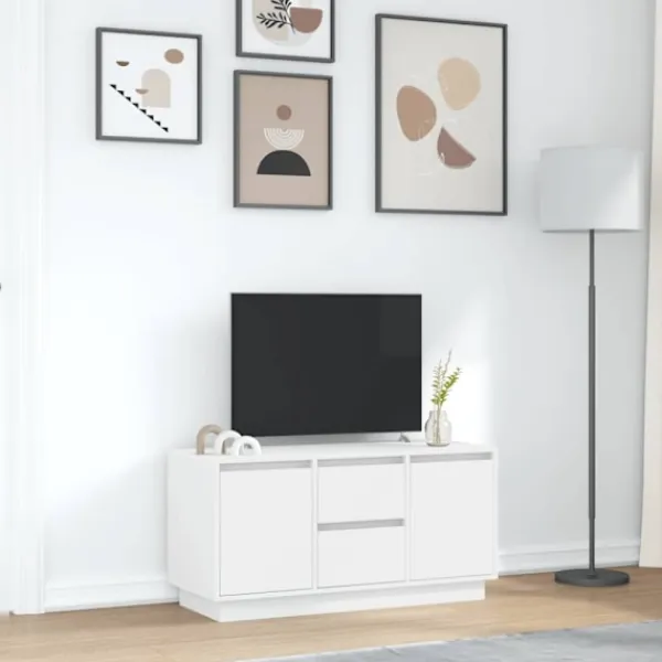 vidaXL Tv-Bänkar>TV-bänk med LED-lampor vit 100x41x50 cm