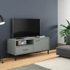 vidaXL Tv-Bänkar>Tv-bänk med metallben OSLO grå massiv furu