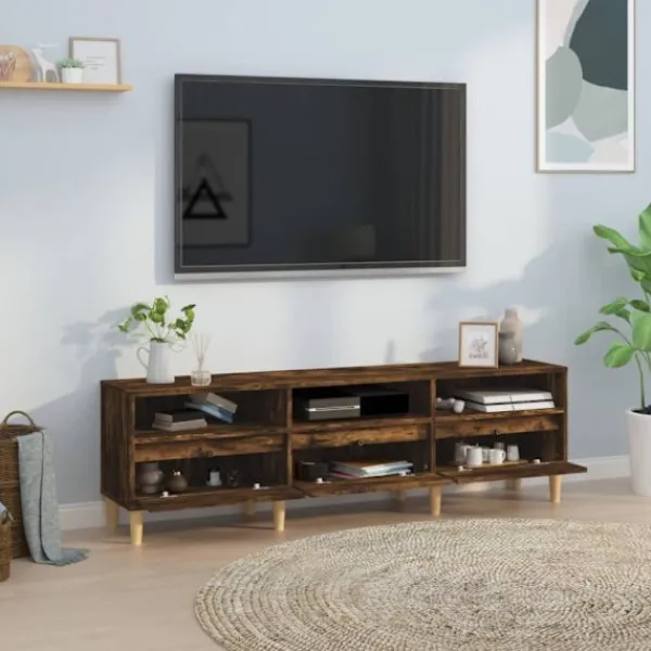 vidaXL Tv-Bänkar>Tv-bänk rökfärgad ek 150x30x44,5 cm konstruerat trä