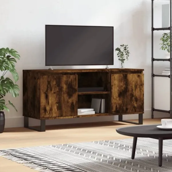 vidaXL Tv-Bänkar>Tv-bänk rökfärgad ek 104x35x50 cm konstruerat trä