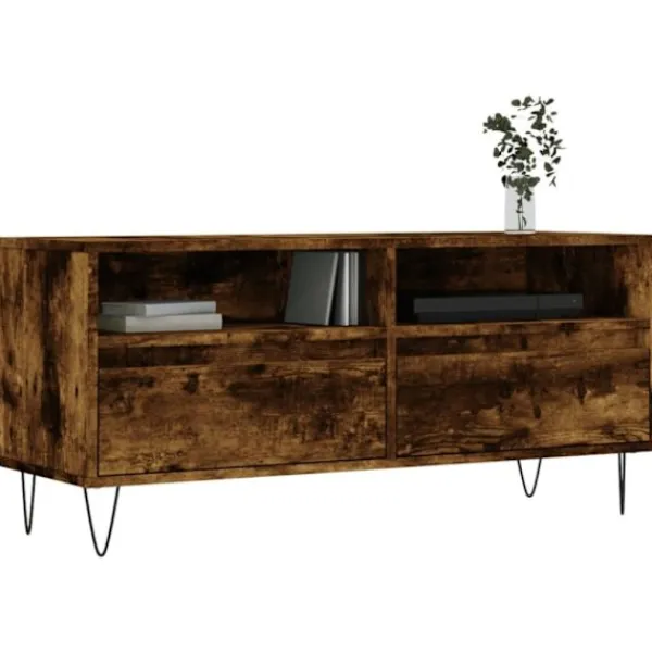 vidaXL Tv-Bänkar>Tv-bänk rökfärgad ek 100x34,5x44,5 cm konstruerat trä