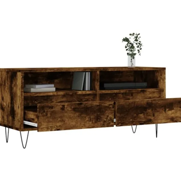vidaXL Tv-Bänkar>Tv-bänk rökfärgad ek 100x34,5x44,5 cm konstruerat trä