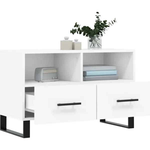 vidaXL Tv-Bänkar>Tv-bänk vit 80x36x50 cm konstruerat trä