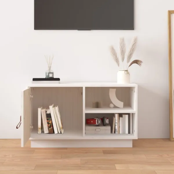 vidaXL Tv-Bänkar>Tv-bänk vit 70x34x40 cm massiv furu