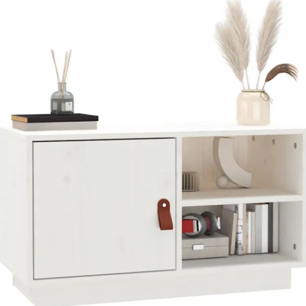 vidaXL Tv-Bänkar>Tv-bänk vit 70x34x40 cm massiv furu