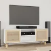 vidaXL Tv-Bänkar>Tv-bänk Vit 105x30x40 cm massiv furu & naturlig rotting
