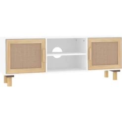 vidaXL Tv-Bänkar>Tv-bänk Vit 105x30x40 cm massiv furu & naturlig rotting
