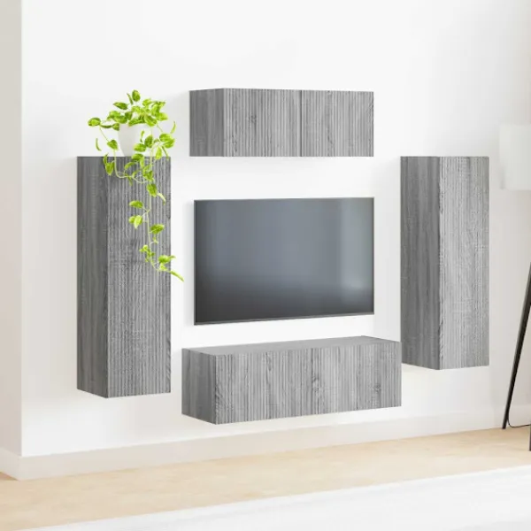 vidaXL Tv-Bänkar>TV-bänkset Väggmonterad 3 pcs Grå Sonoma Konstruerat trä