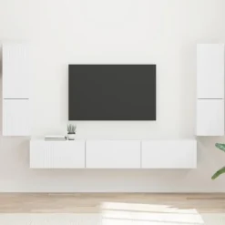vidaXL Tv-Bänkar>TV-bänkset Väggmonterad 4 pcs Vit Konstruerat trä