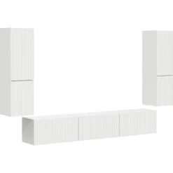 vidaXL Tv-Bänkar>TV-bänkset Väggmonterad 4 pcs Vit Konstruerat trä