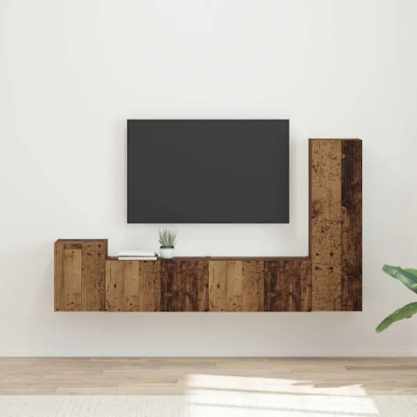 vidaXL Tv-Bänkar>TV-bänkset Väggmonterad 4 pcs Gammalt trä Konstruerat trä
