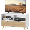 Northio Tv-Bänkar>TV-skåp lowboard med 2 hyllplan, låda, 99 cm långt TV-bord för TV, TV-bord för vardagsrum, vit