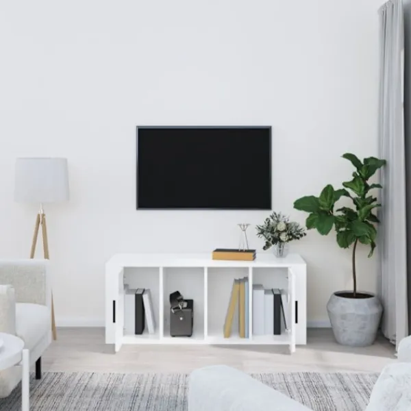 vidaXL Tv-Bänkar>TV-skåp vit högglans 100x35x40 cm konstruerat trä
