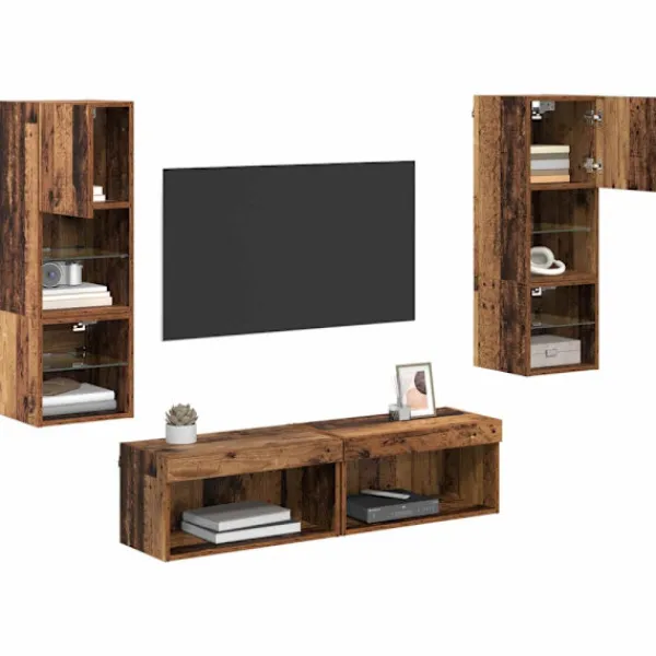 vidaXL Tv-Bänkar>TV-väggmodul Väggmonterad 6 pcs Gammalt trä Konstruerat trä