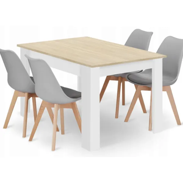 Valora Matgrupper>REKTANGULÄRT BORDSSET Sonoma Ek + 4 Grå Stolar x4