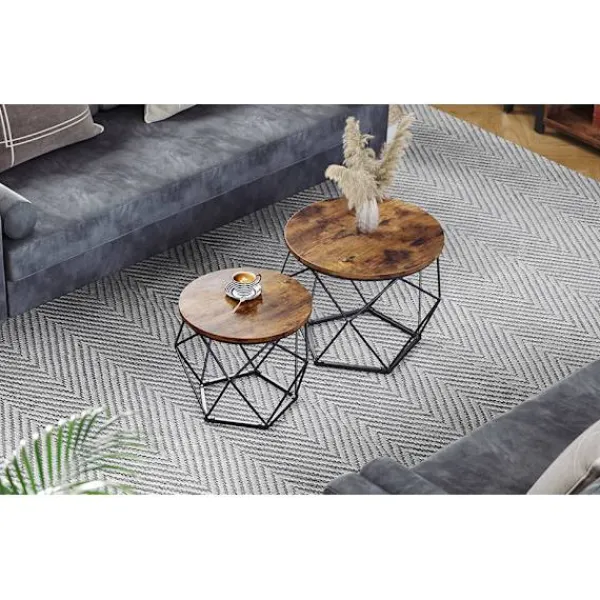 Valora Småbord>Rustika Bruna Soffbord Set om 2 med Stålram | Loft-stil