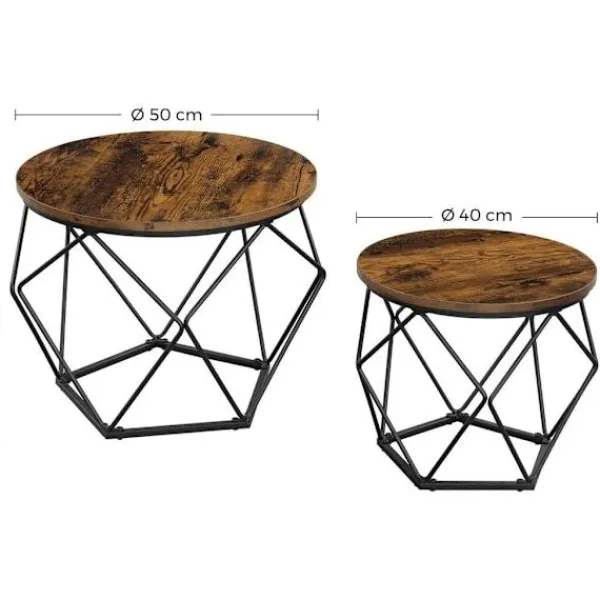 Valora Småbord>Rustika Bruna Soffbord Set om 2 med Stålram | Loft-stil