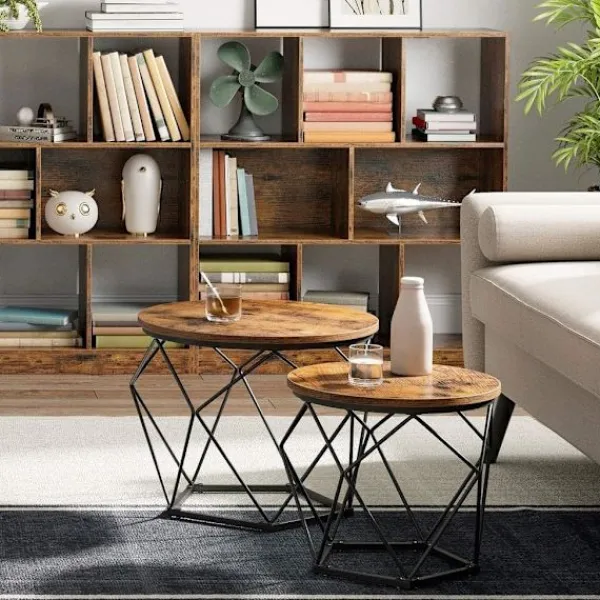 Valora Småbord>Rustika Bruna Soffbord Set om 2 med Stålram | Loft-stil