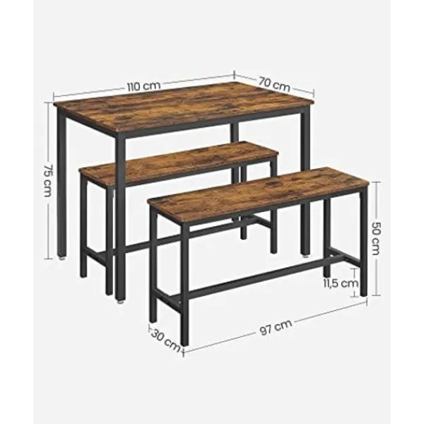 Pavil Matgrupper>Vasagle matbord med 2 bänkar, 3 stycken set, köksbord, rustik brun och svart