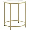 Pavil Småbord>Vasagle rund sidobord, härdat glasändbord med gyllene metallram, litet soffbord, guld