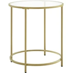 Pavil Småbord>Vasagle rund sidobord, härdat glasändbord med gyllene metallram, litet soffbord, guld