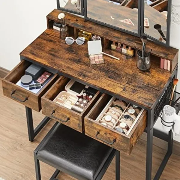 Pavil Sminkbord>Vasagle toalettbord, Sminkbord, rustik brun och svart